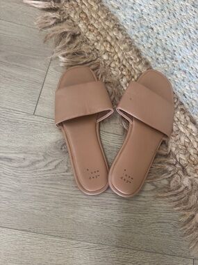 a new day Brown Leather-Look Slide Sandals